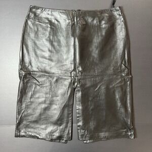 Cache 100% Leather Skirt Womens 12 Black Midi Pencil Front Back Slit Boho Lagen